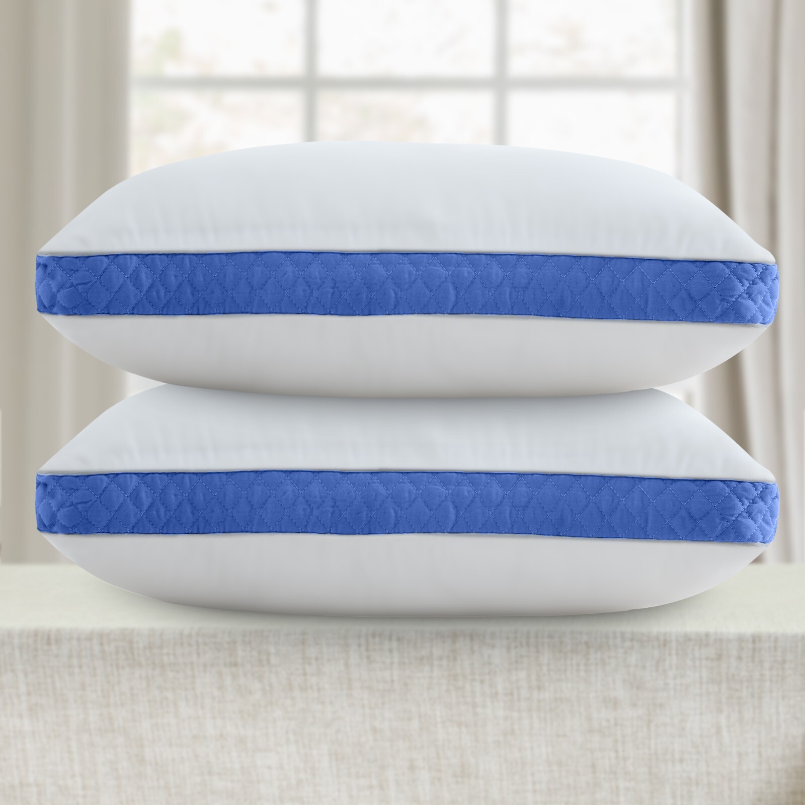 Gusseted Pillow Set of 2 Bed Pillows Neck Support Side & Back Sleepers Pillows