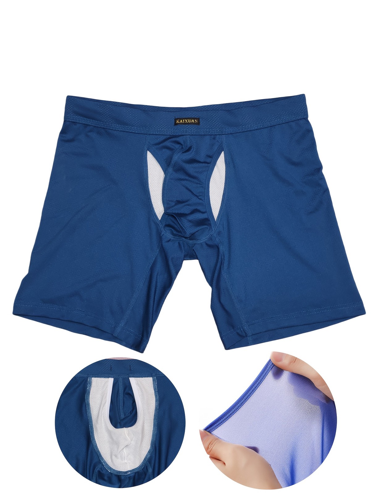 Men's Breathable Mesh Boxer Briefs with Anti-Roll Pouch & Elastic Waistband