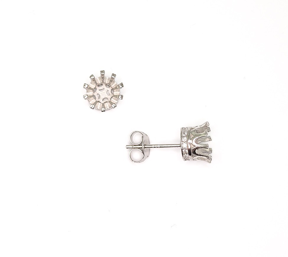 10 Prong Hidden Halo Round Semi Mount Sterling Silver Earring Setting