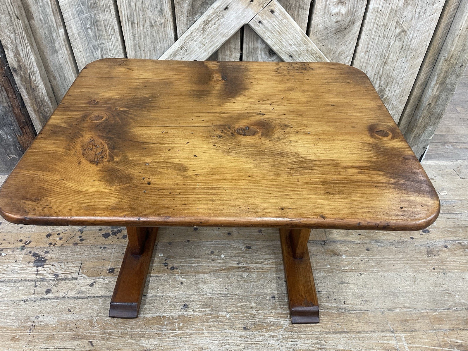 Antique Primtive Pine Trestle Table end or lamp stand coffee table size