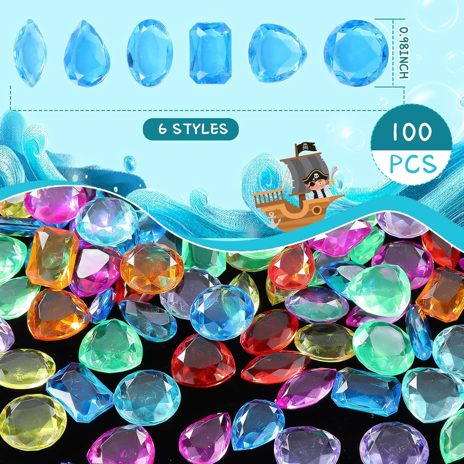 100 Pcs Toy Gems Pirate Treasure Jewels Bling Diamonds Jumbo Acrylic Large Fake
