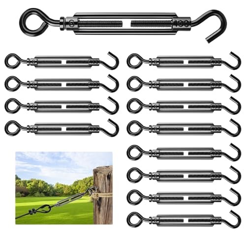 Premium Decorative Turnbuckle Hook & Eye, 12Pcs M6 x 5.9" Hook & Eye Black