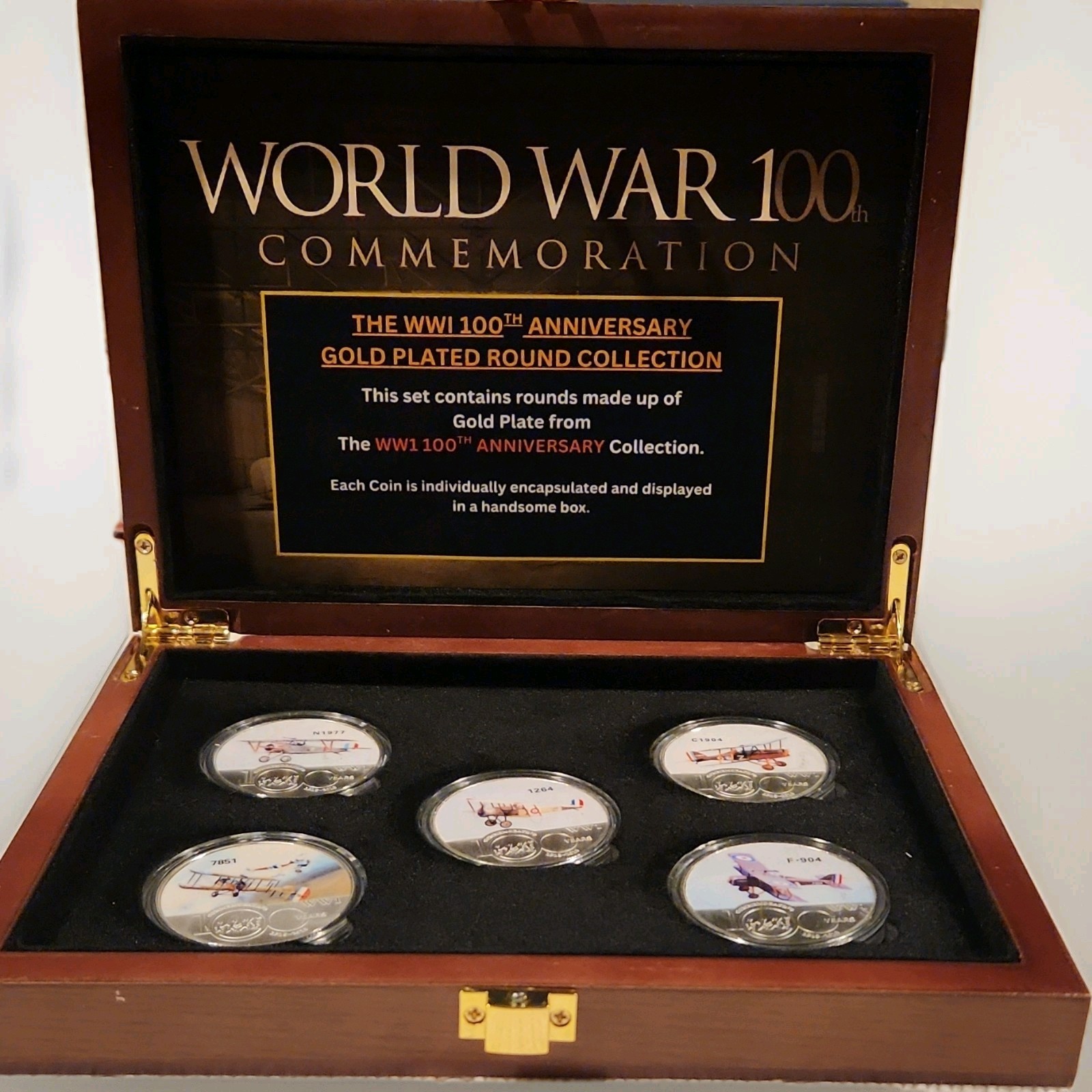 WWI 100 Years Anniversary Commemorative Coin Set Aircraft Designs Box