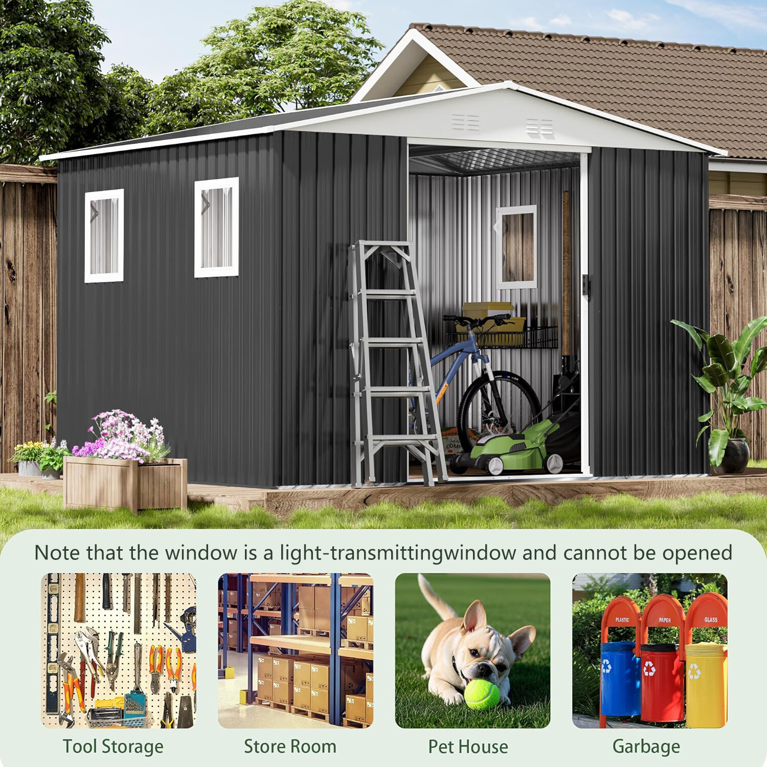 10FT x 8FT Metal Anti-Corrosion Utility Tool House – Lockable Garden Shed with A