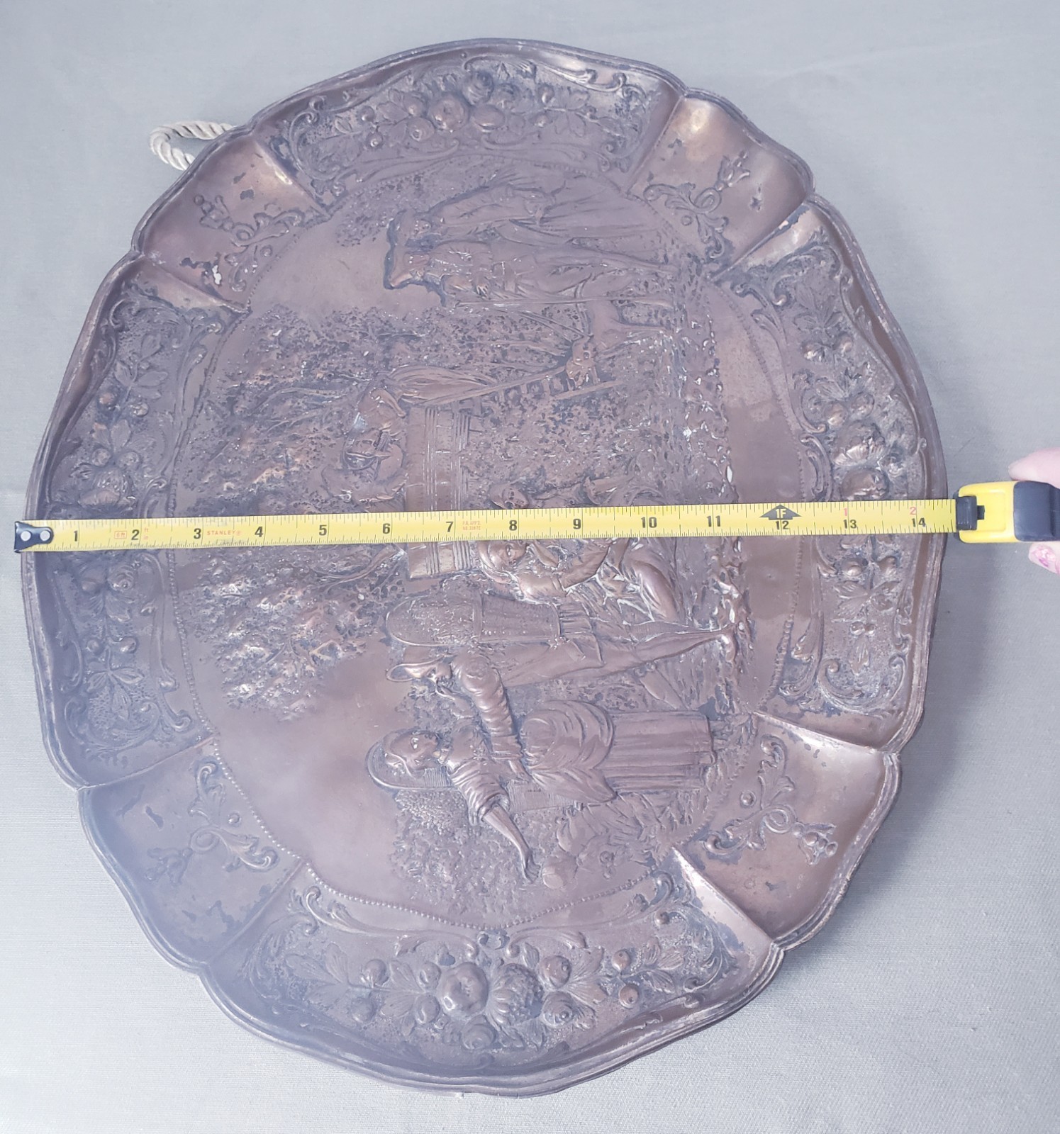 Large Antique Embossed Copper Wall Art