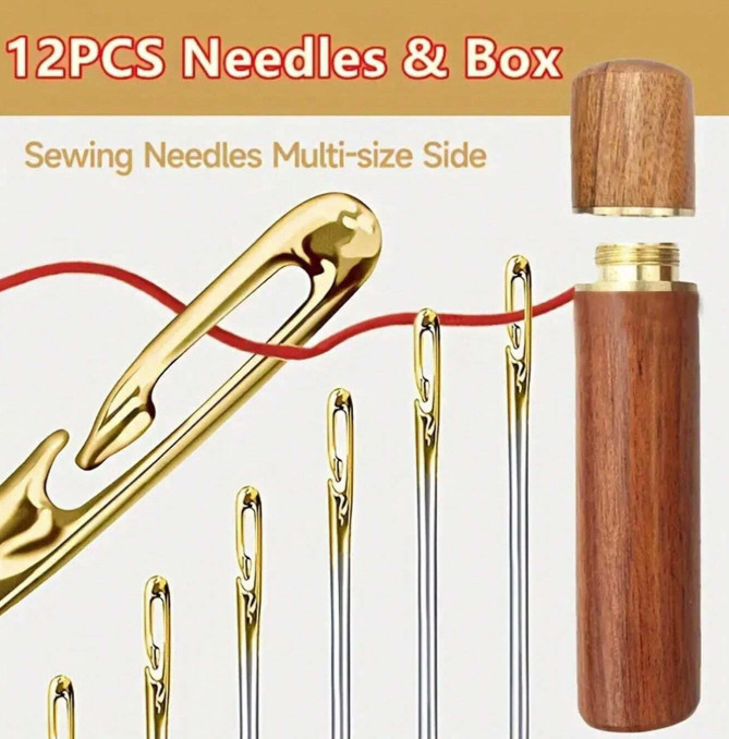 12pcs Hand Sewing Needles Set w/ Threader & Storage Box - NEW
