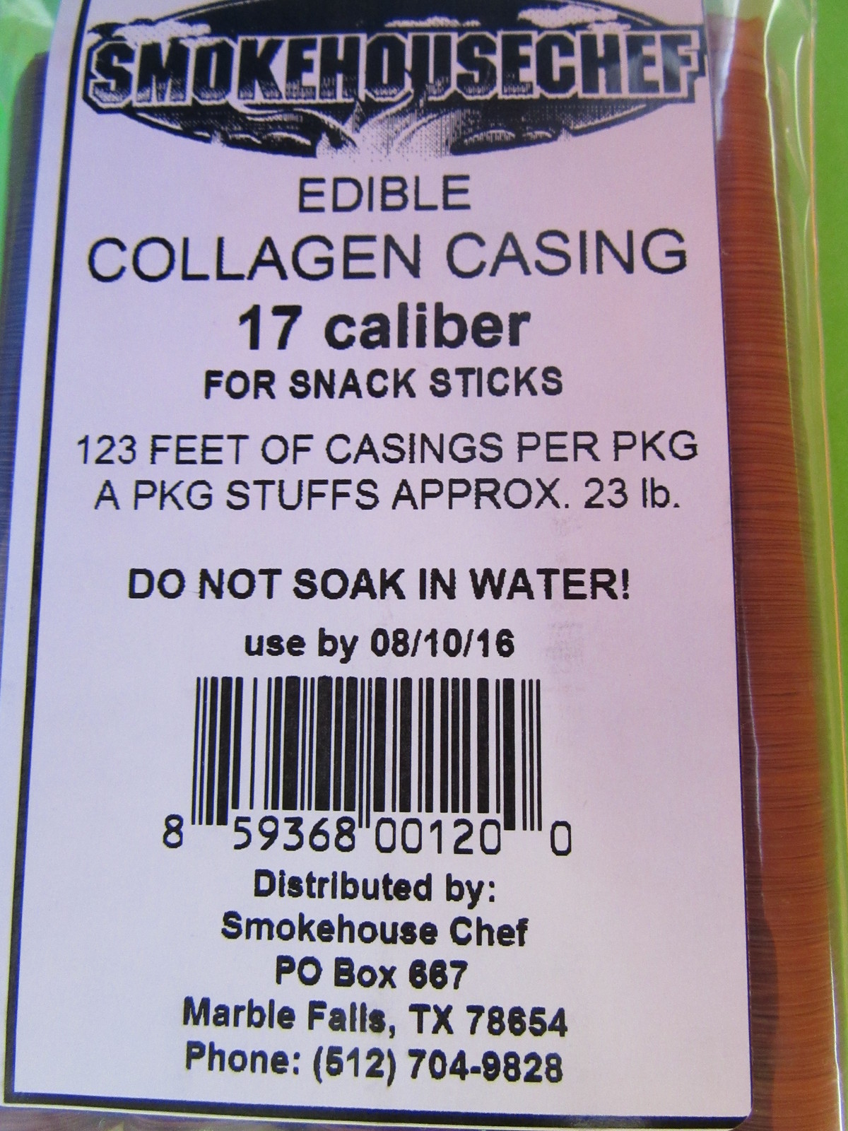 Slim 17 mm Casings Sausage Snack Sticks for 46 lbs beef. Filled 1/2" diameter