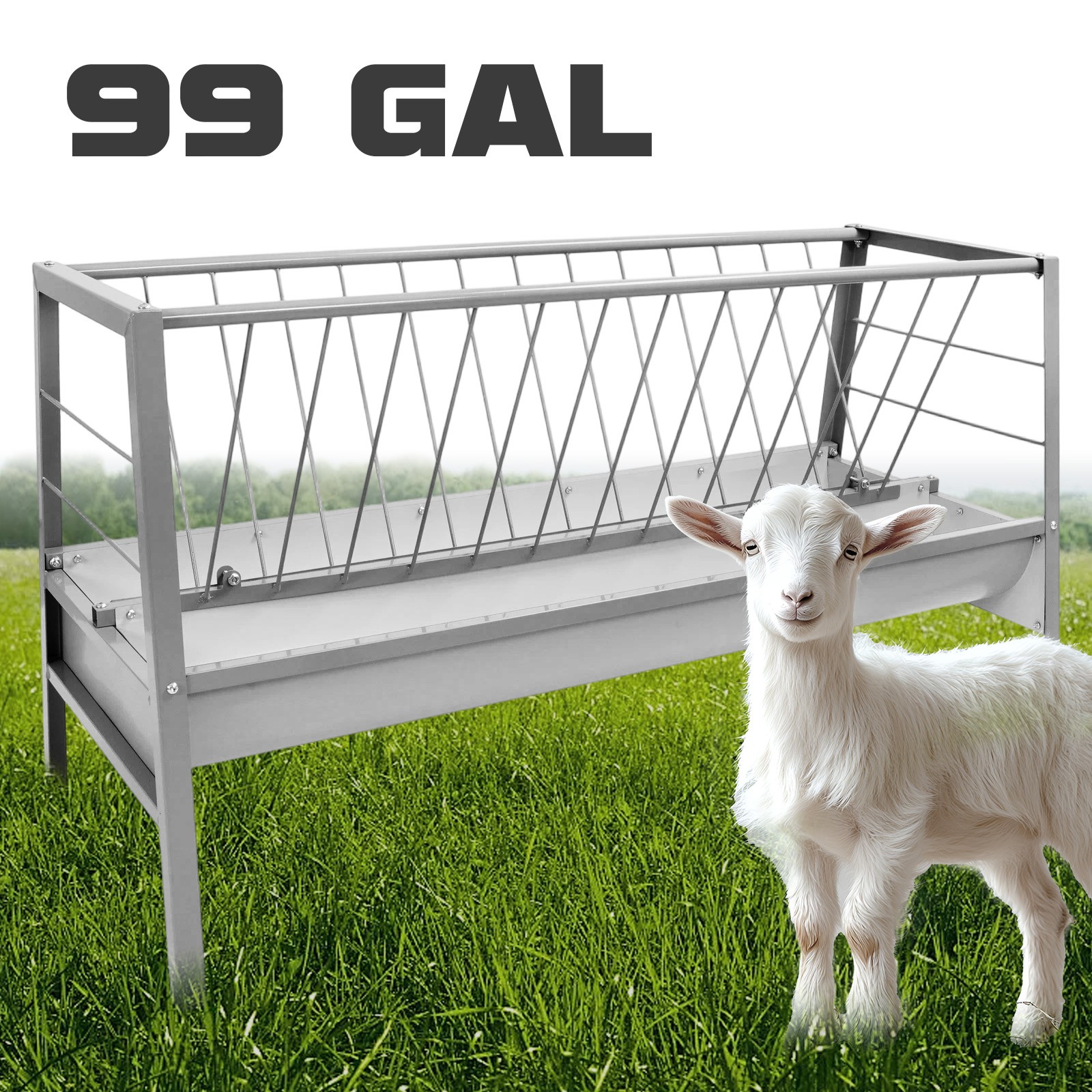99 Gallon (2 IN 1) Pasture Hay Grain Feeder For Goats Outdoor Livestock Feeder