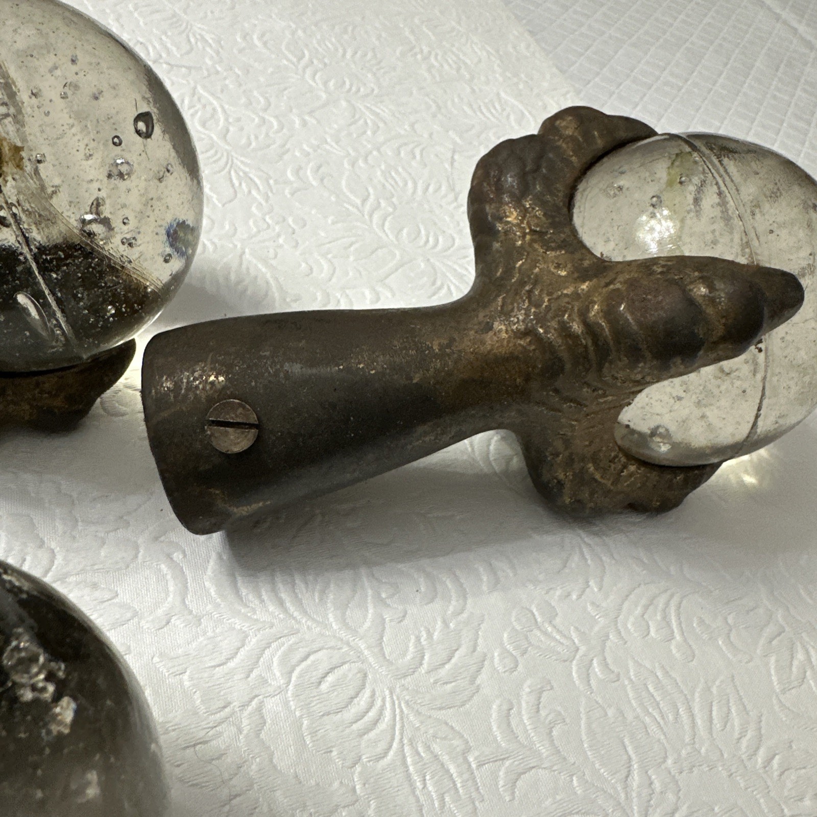 4 Glass Ball Cast Metal Dragon Claw foot feet 6" table legs Antique Victorian