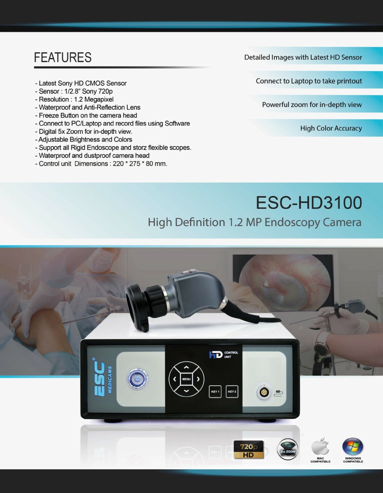 Endoscopy Camera HD 1.2mp for Storz ENT Rigid Endoscope HDMI USB Record in PC