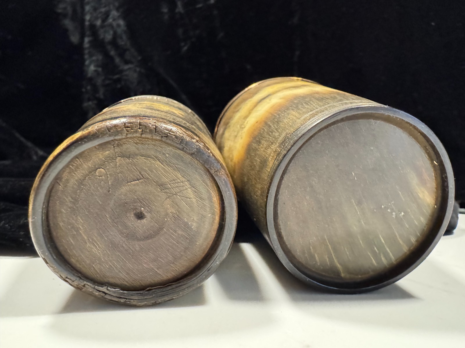 2 GEORGIAN COPPER/GOLD & SILVER RIMMED CUPS BANDED BASES GREAT CONDITION