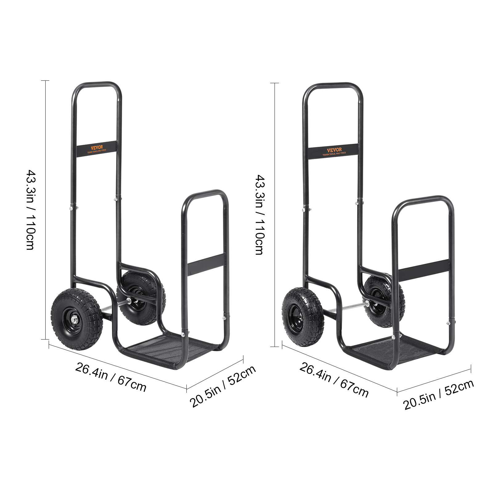 VEVOR Firewood Log Cart Wood Mover Hauler 250 lbs Capacity on PU Wheels Dolly