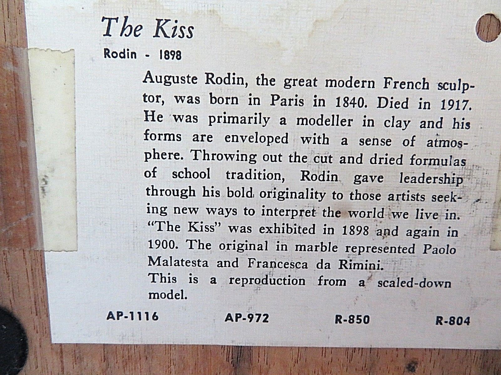 The Kiss Molded Statue on Wood Base