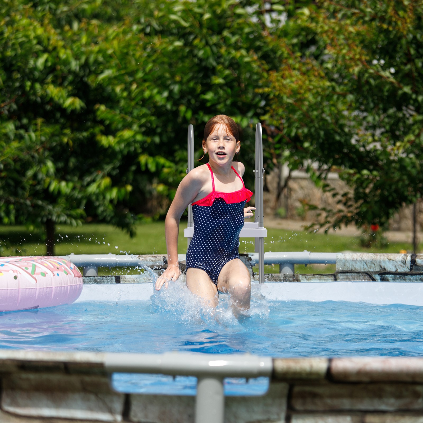 4-Step 52in Pool Ladder Iron Grey Frame + White Steps