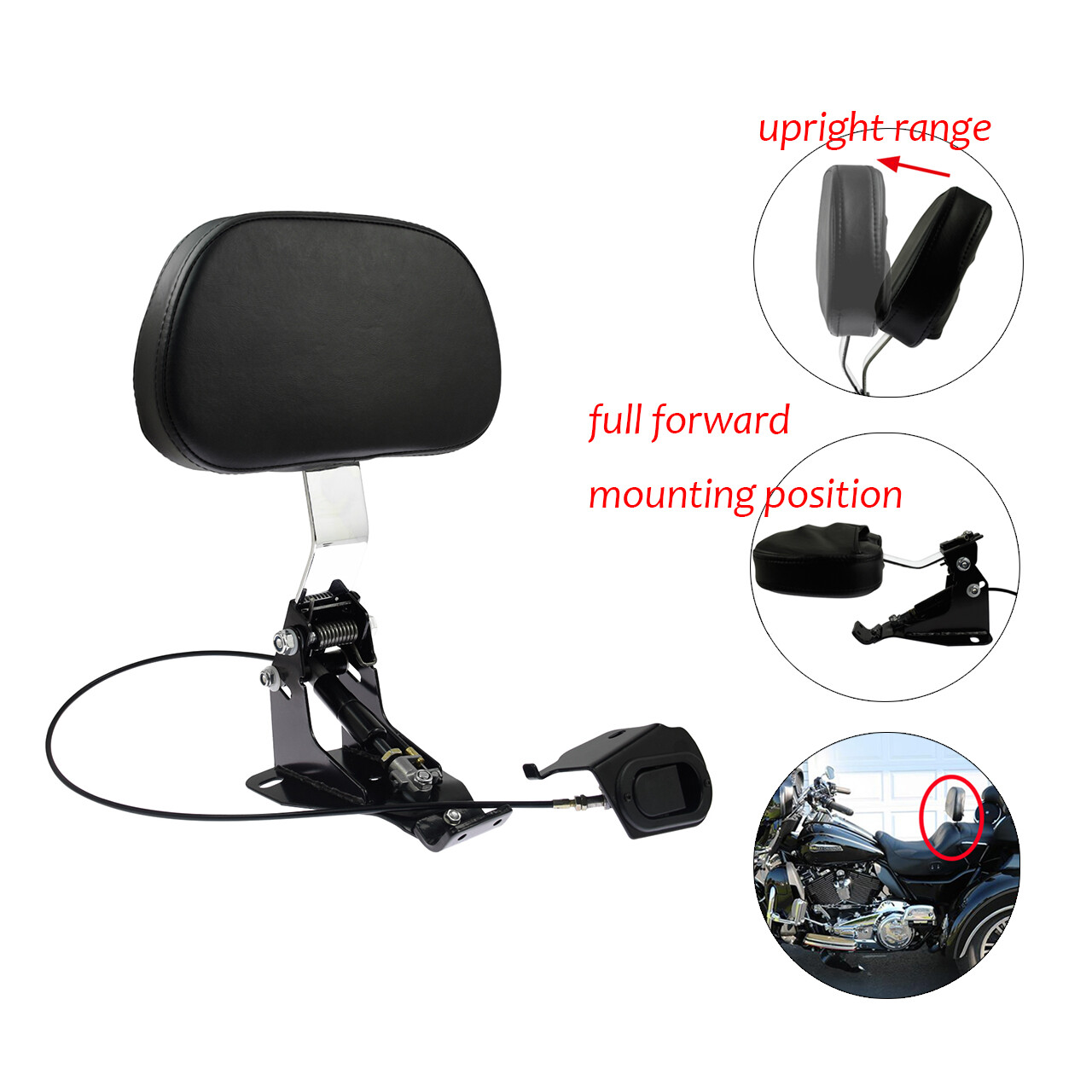 Driver Adjustable Backrest w/ Chrome Arm Kit Fit For Harley Touring FLH 2009-24