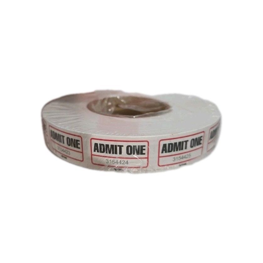 Admit One Single-Ticket Roll, White, Consecutively Numbered, 2000 Count
