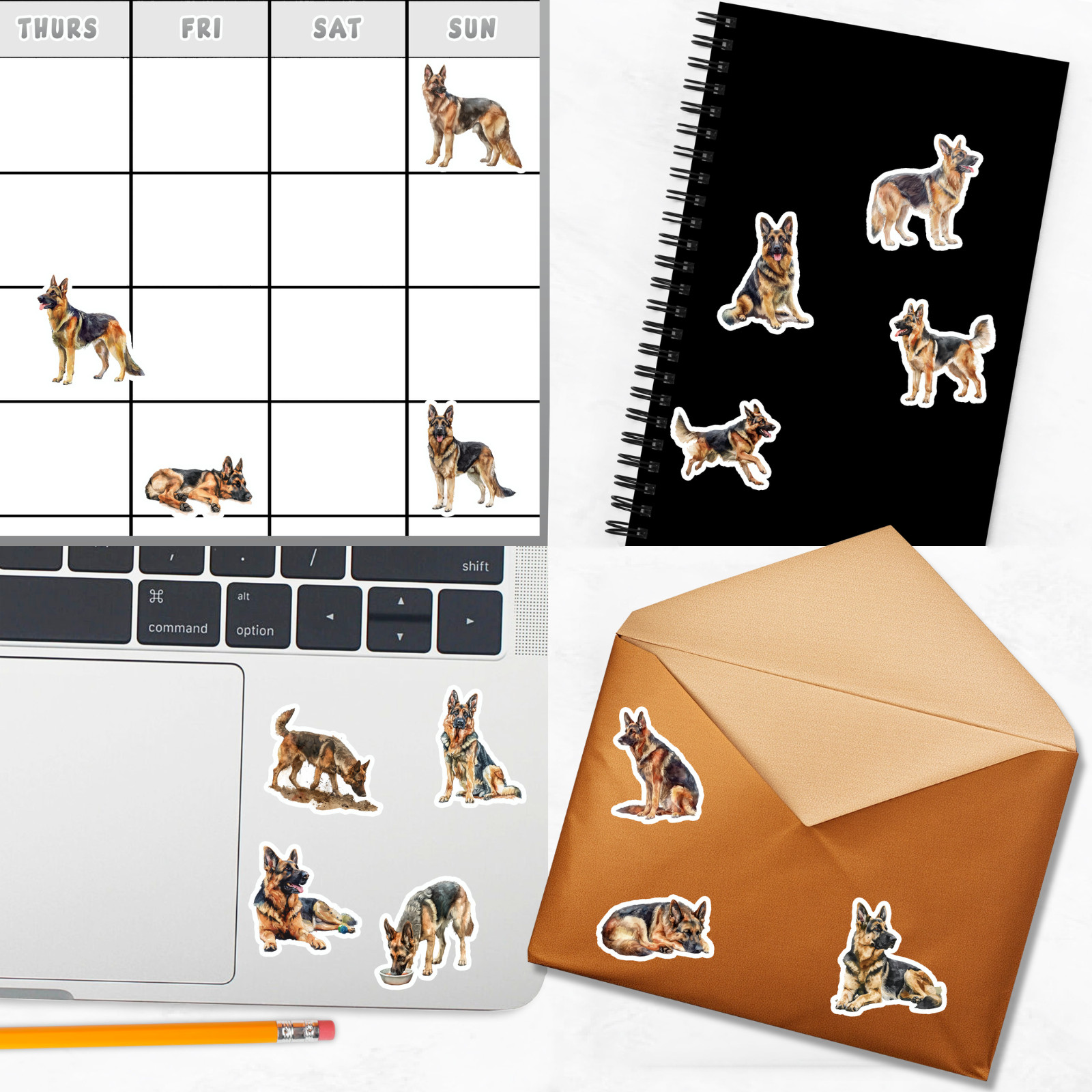 German Shepherd Dog Stickers for Journals, Scrapbooks, Planners, Glossy, Matte