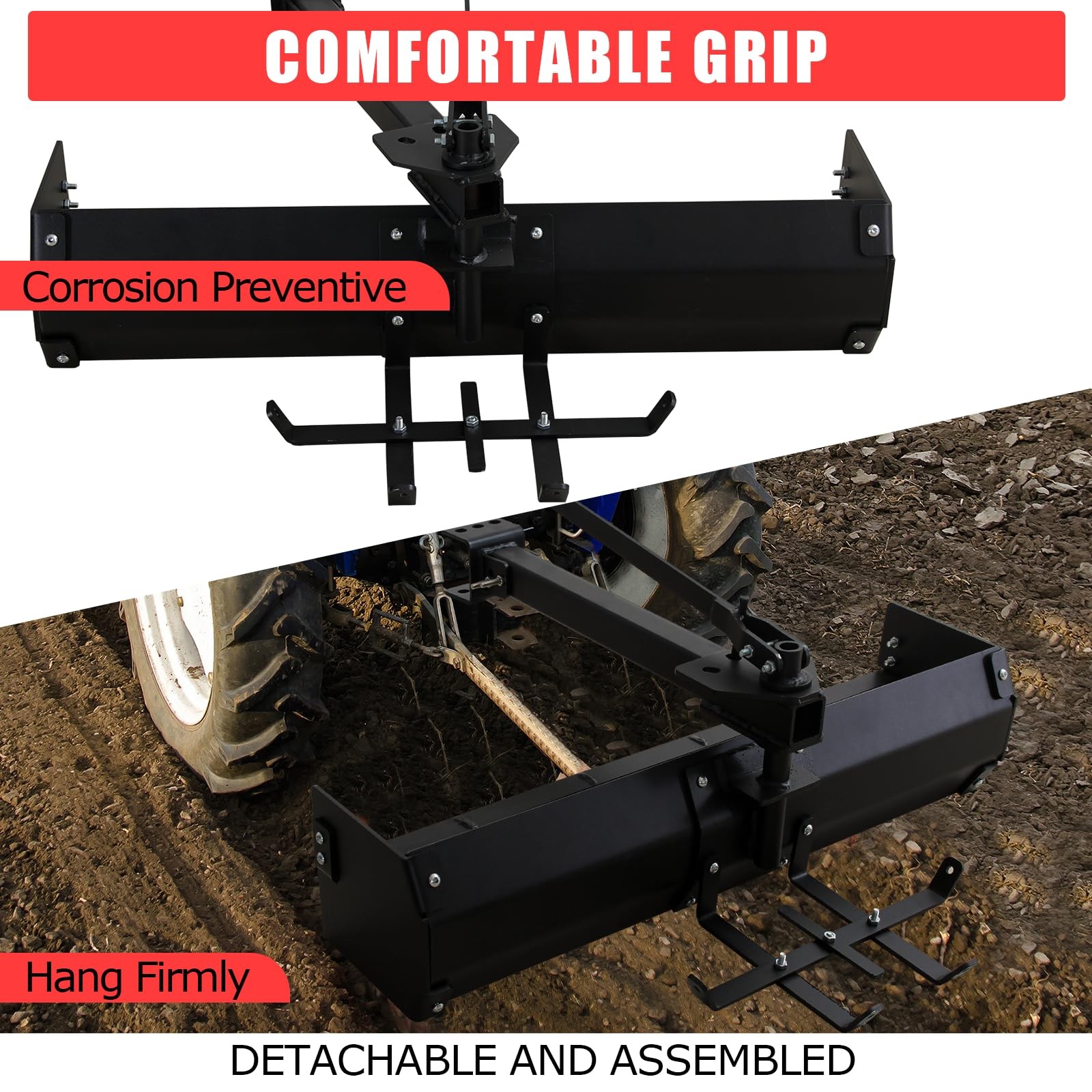 42" Steel Adjustable Tow Behind Box Scraper Blade Sleeve Hitch for Lawn Tractors