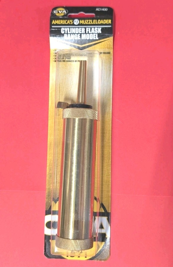 CVA Black Powder Flask Brass Changable Spouts 5 Ounce Capacity Both Ends Remove