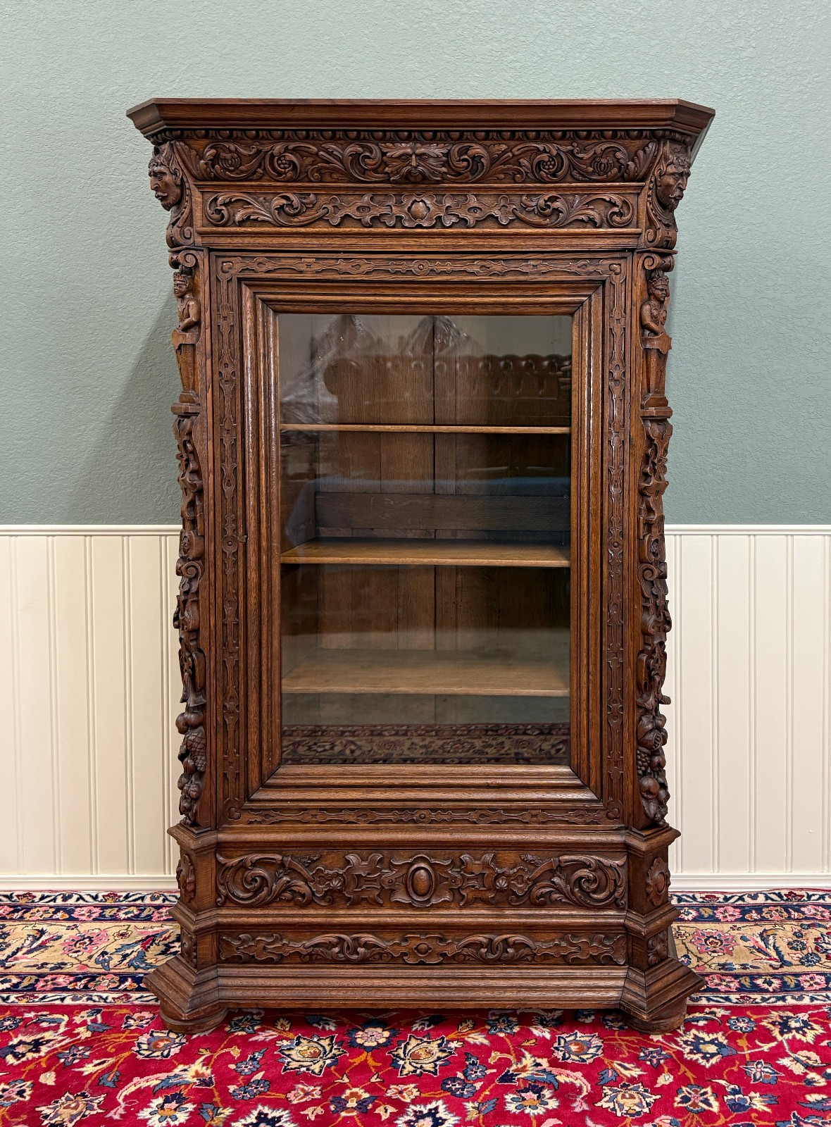 Antique French Renaissance Revival Bookcase Cabinet Side Doors Oak c. 1880s