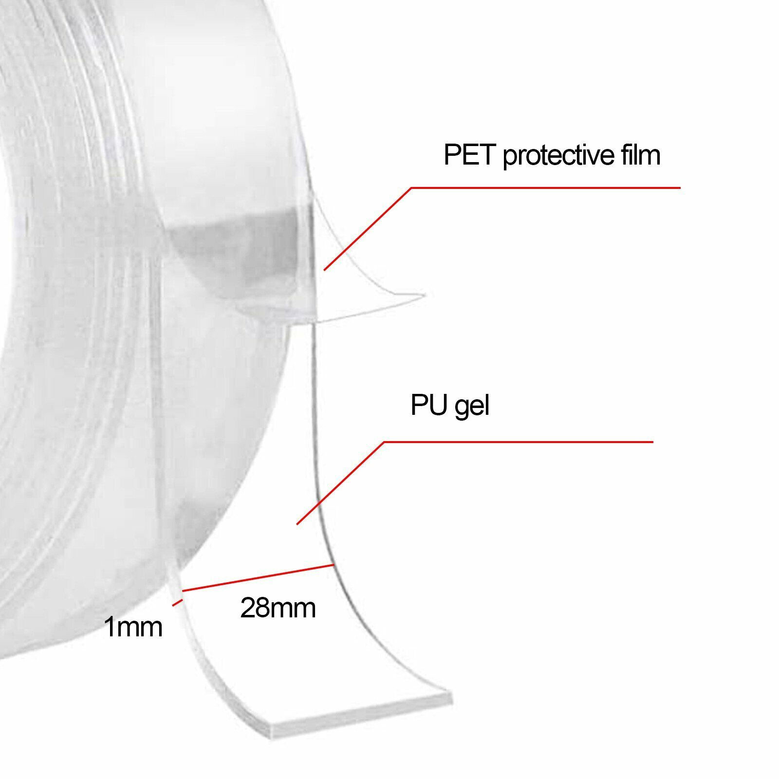 20FT Transparent Tape Double Sided Traceless Washable Adhesive Invisible Gel