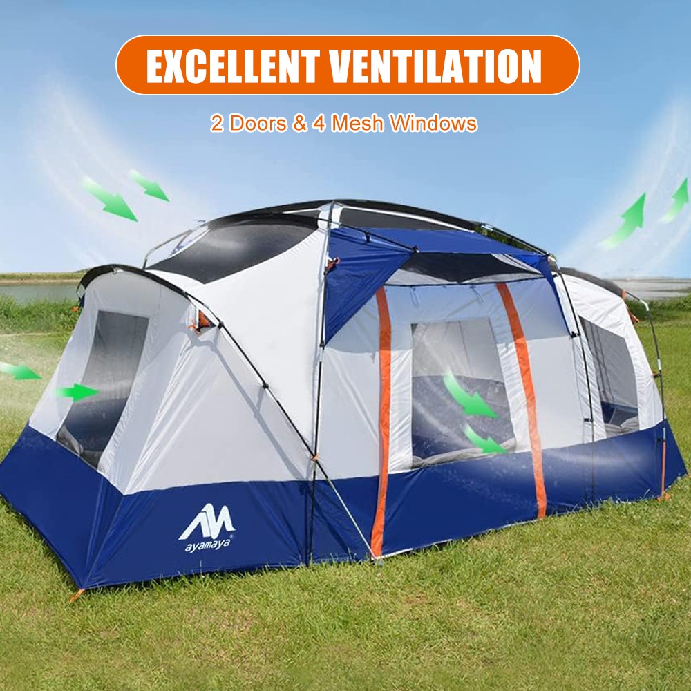8-10 Person Portable Camping Tent Waterproof Family Shelter w/ Removable Rainfly