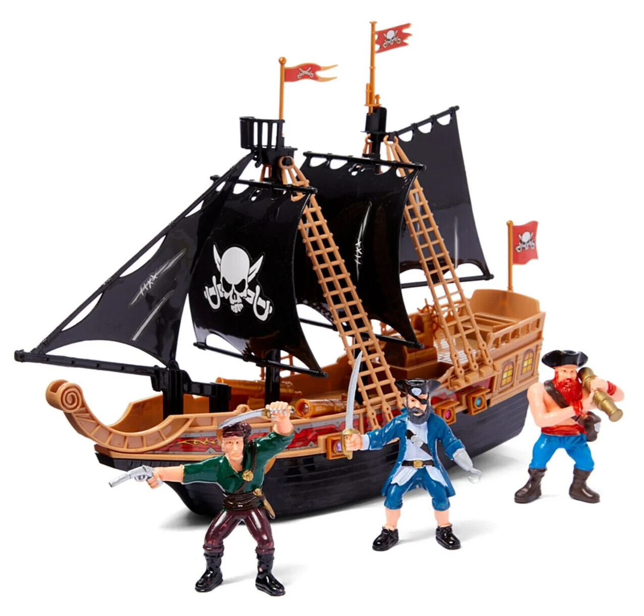 Pirate Ship Kids Toy Playset w/ Pirate Action Figures, Light and Sound
