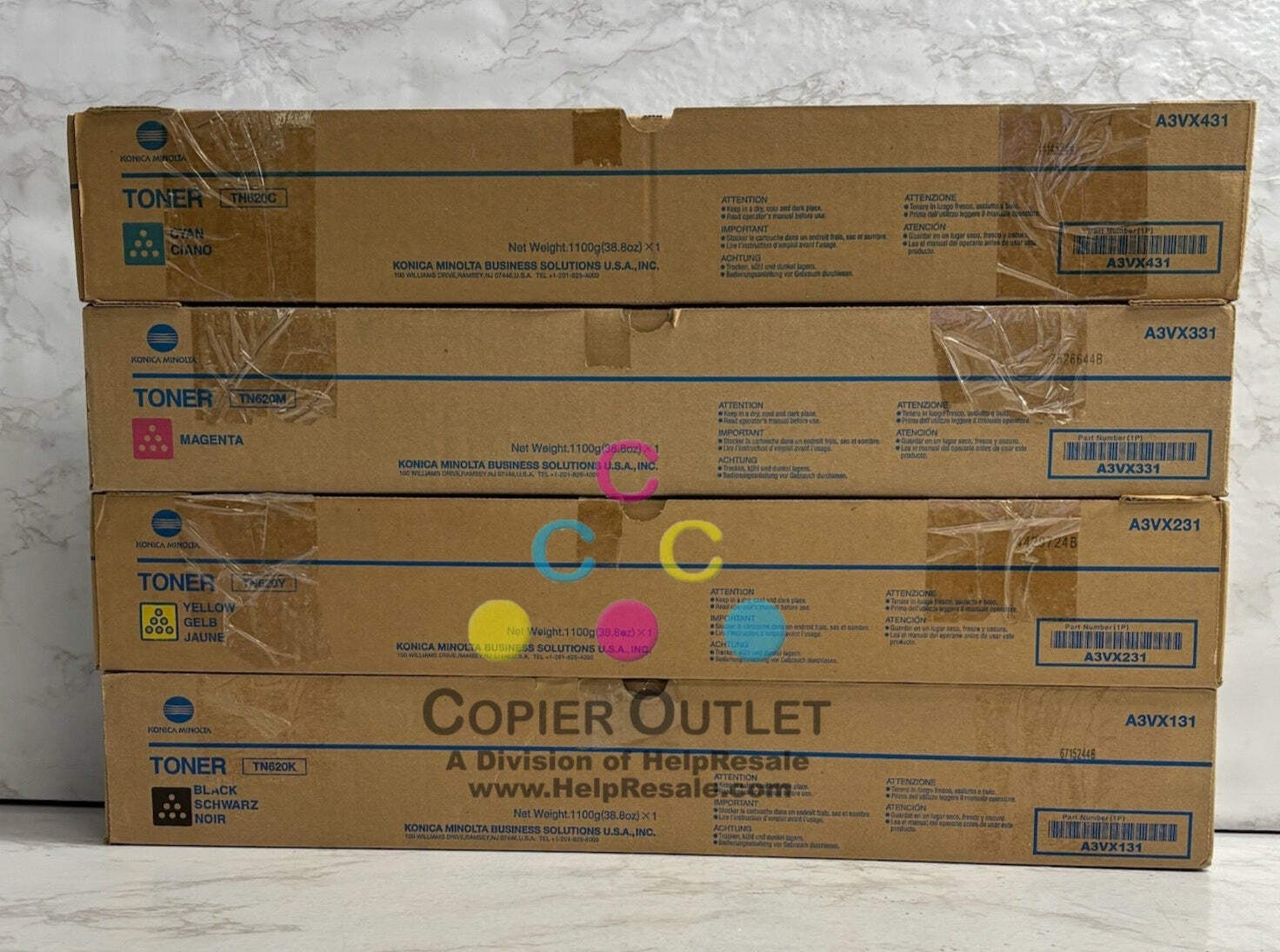 4 New Genuine Konica Minolta AccurioPrint C2060L,C3070L,C4065 CMYK Toners TN620