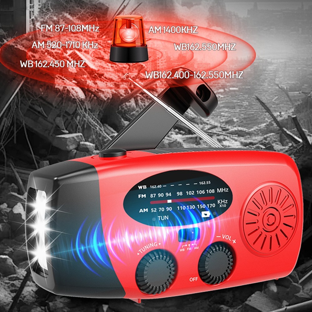 Solar Radio Hand Crank LED Flashlight Multifunctional Emergency Camping