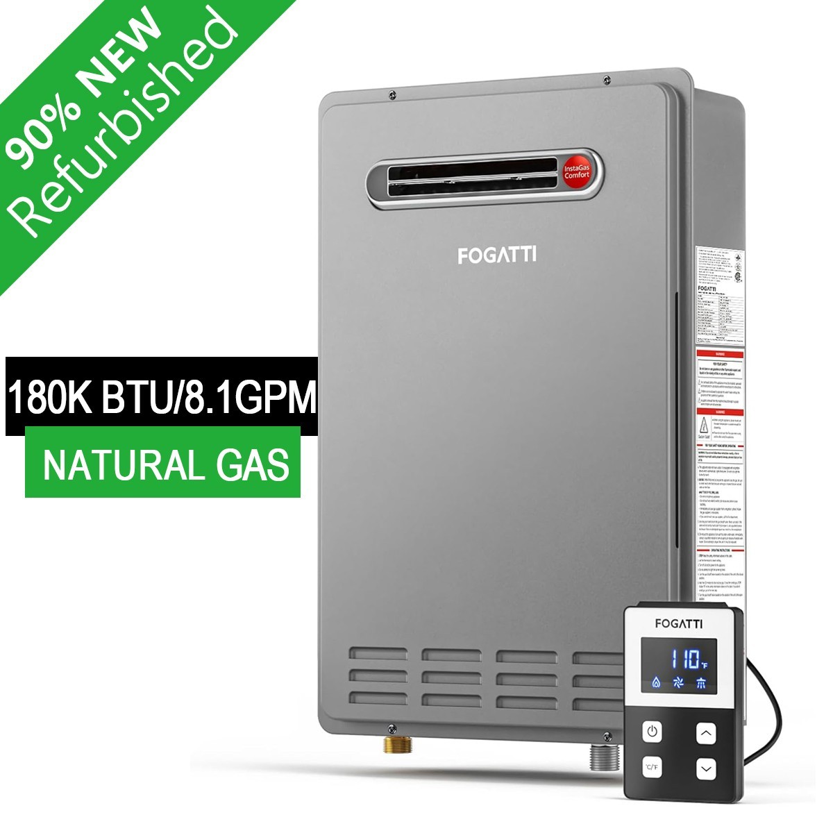 180,000BTU Outdoor Tankless Water Heater Natural Gas Max.8.1 GPM Whole House Use