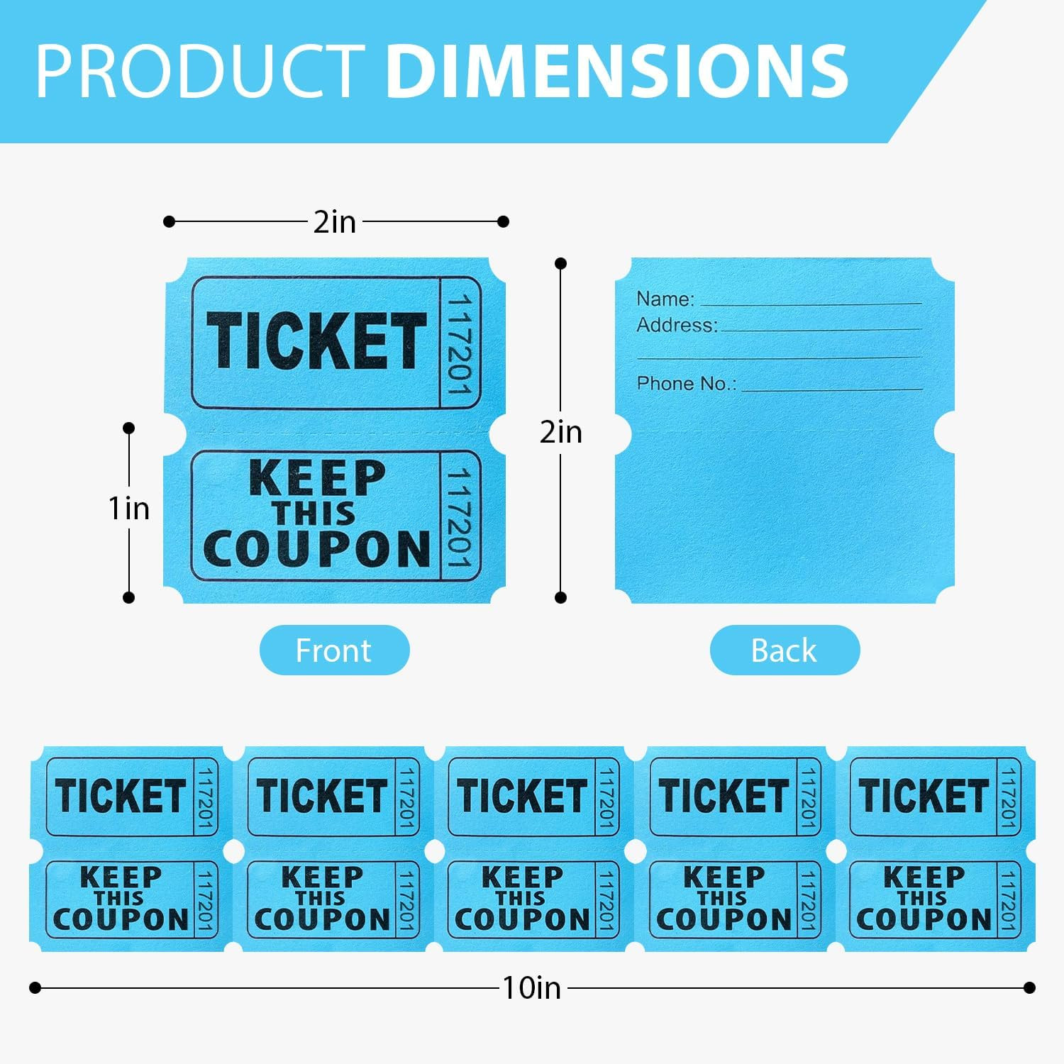 200PCS Double Roll Raffle Tickets-50/50 Raffle Tickets with Perforated Lines and