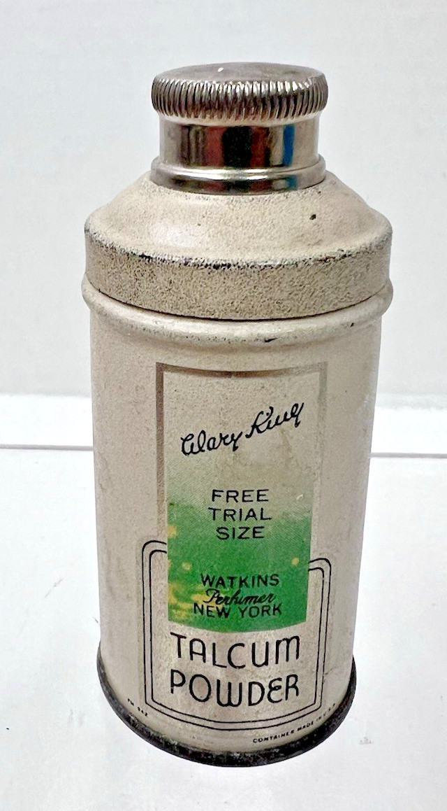 Antique Alary King Watkins Feather Talcum Powder Sample Size Tin 2 3/4"