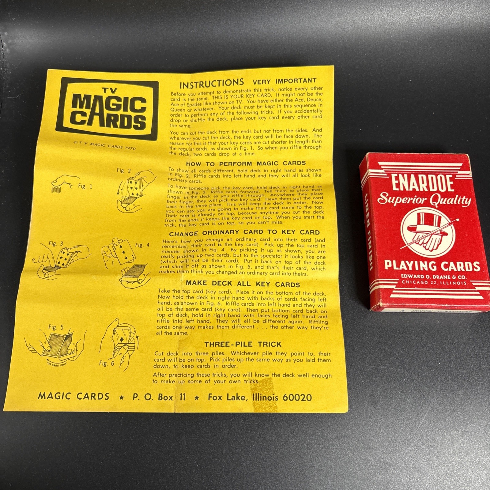 Vintage Magic Tricks, Cups and Balls, 7 Or 11 Dice, TV Magic Cards Lot of 3