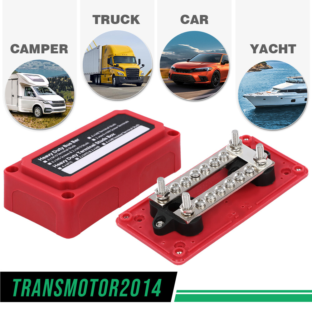 12V Terminal Ground Power Distribution Junction Block Kit Heavy Duty Bus Bar Red