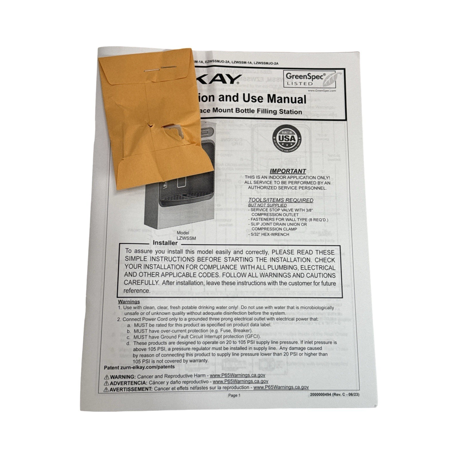 Elkay LZWSSM EZH2O Surface Mount, Filtered, Bottle Filling Station, Non-Refrig