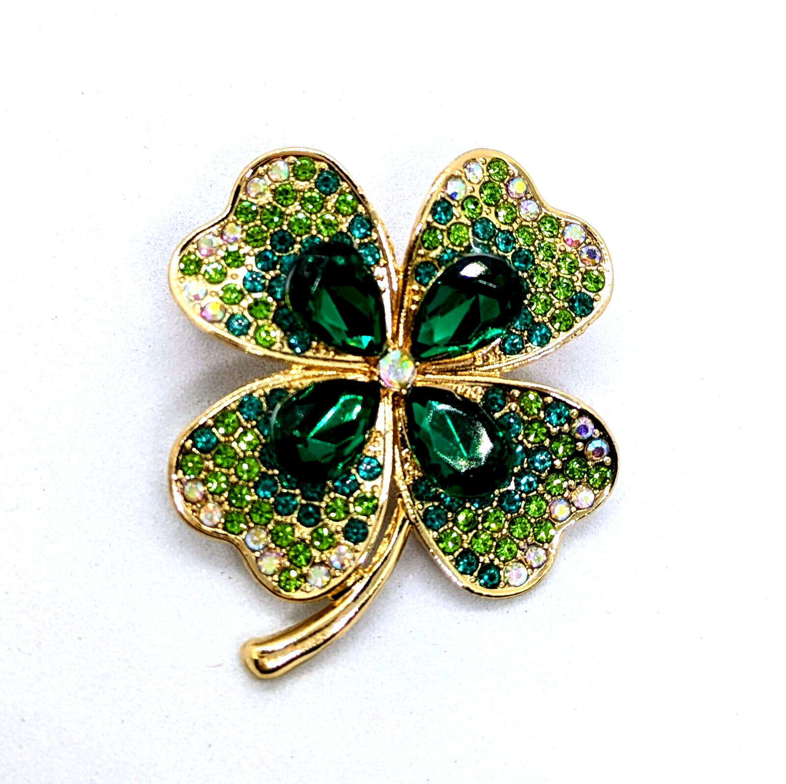 FOUR LEAF CLOVER BROOCH Green Frosted-Tips Lapel Pin St. Patrick's Day Shamrock