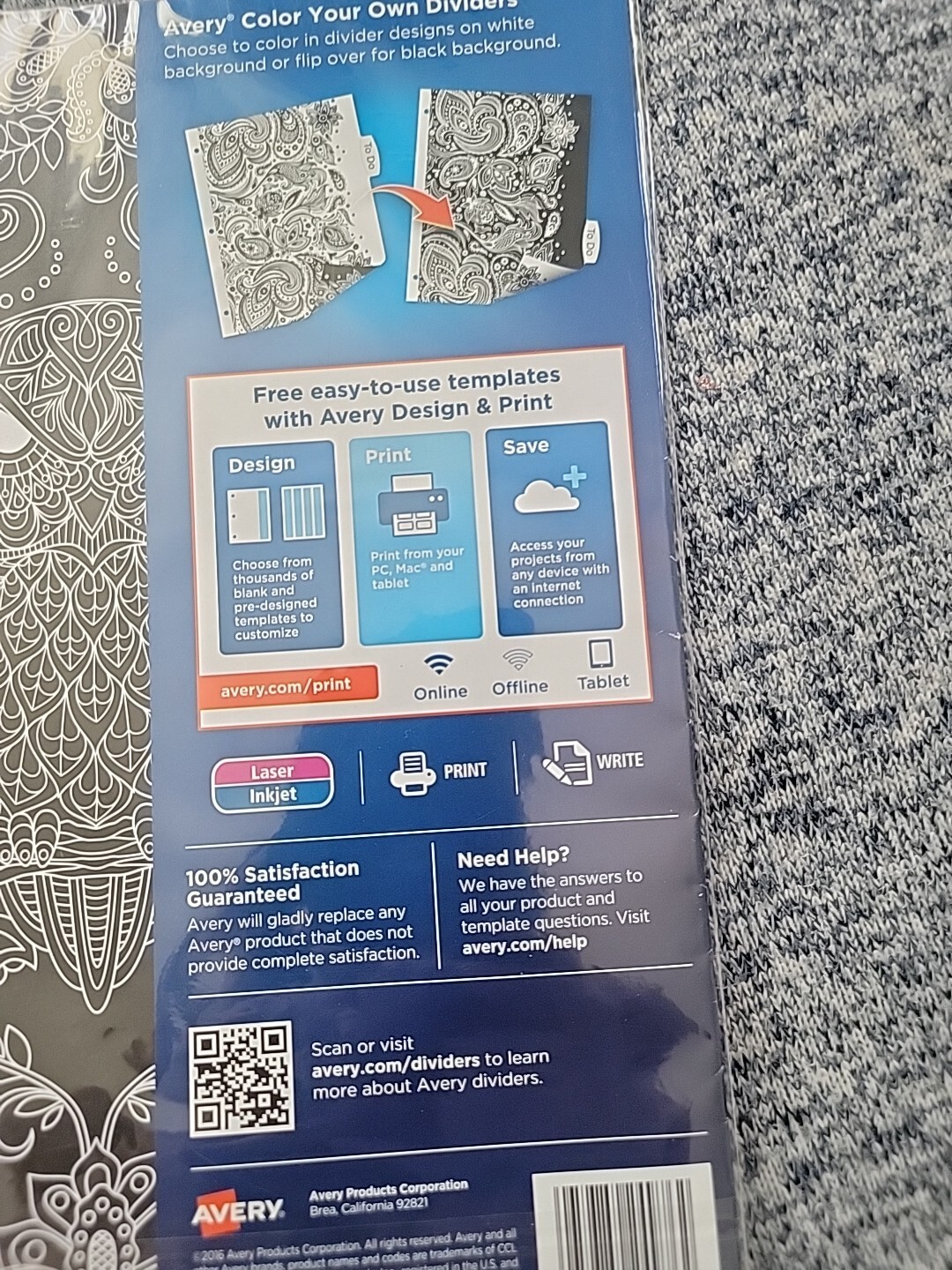 Avery/Big Tab/Color Your Own Dividers/5-Tabs/ New! Lot Of 3