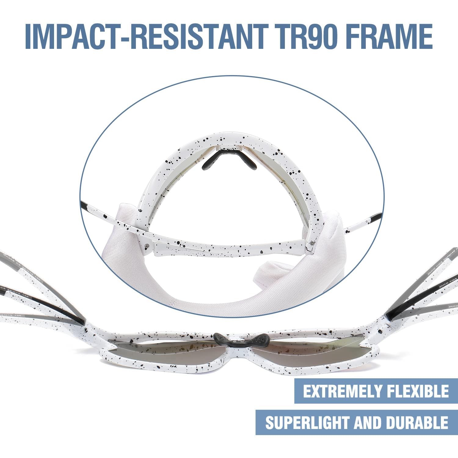 DUCO Kids Sunglasses Youth Baseball UV400 TR90 Frame Sports Shades White Black