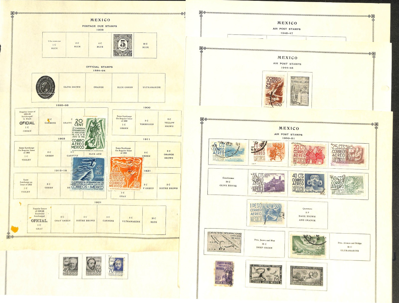 Mexico Stamp Collection on 25 Scott International Pages, 1856-1958 (BD)