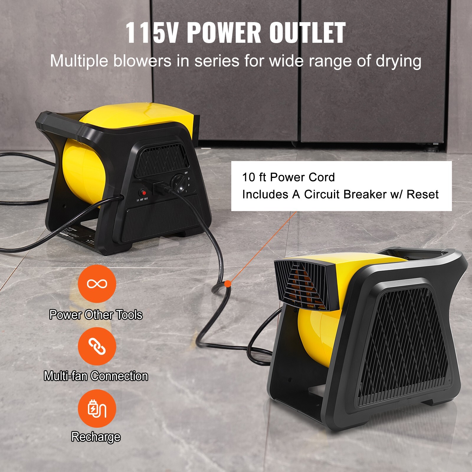 Pivoting Utility Fan Floor Blower Fan 3-Speed High Velocity 600 CFM Home