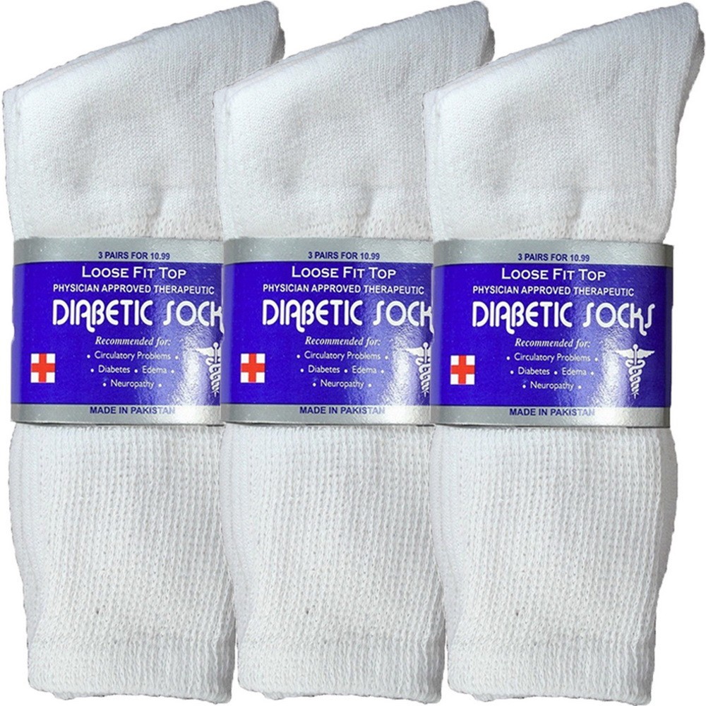 3-12 Pairs Health Circulatory Crew Cotton Diabetic Socks White 9-11 10-13 13-15