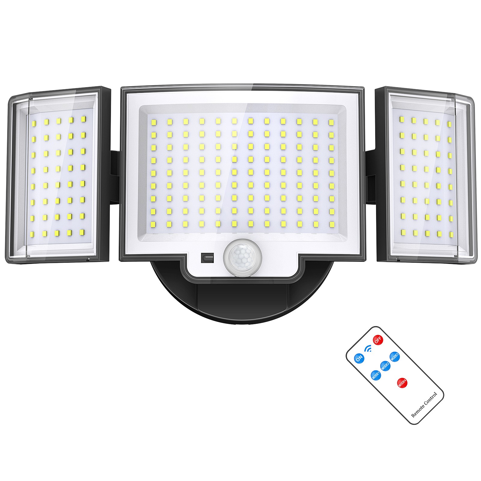 188LED Security Light Motion Sensor Outdoor 3 Head 3 Modes Floodlight Waterproof