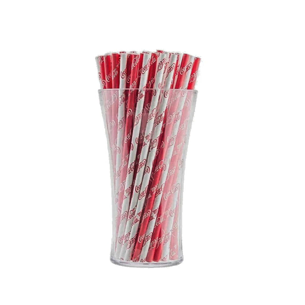 TableCraft Coca-Cola / Coke Script 100ct 7.75" Red & White Paper Soda Straws