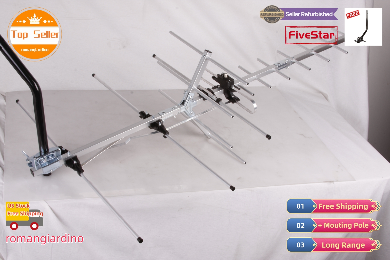 Yagi Outdoor TV Antenna 250 Mile for Strong, Weatherproof VHF UHF FM Pole