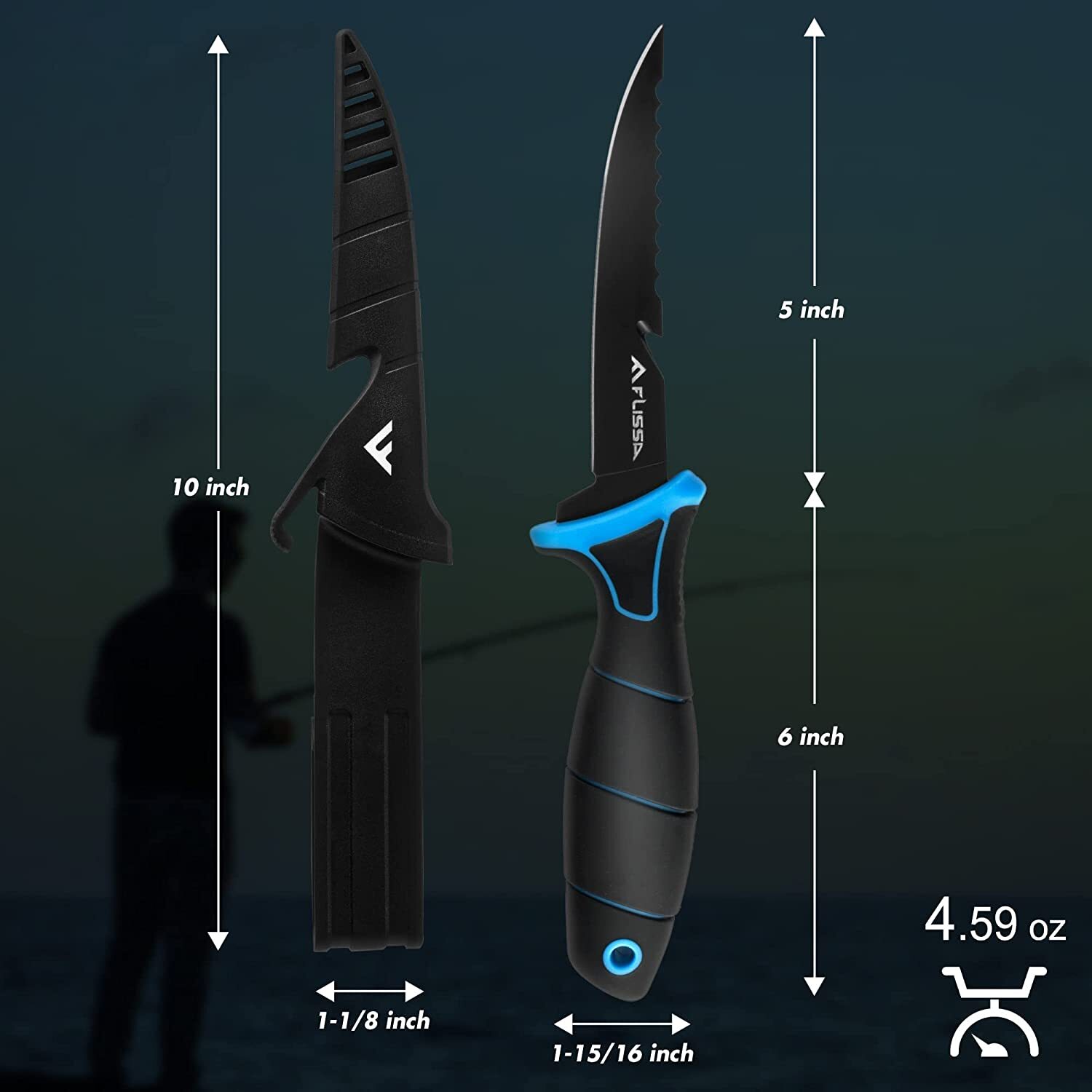 FLISSA Fillet Knife 5''/6''/7''/9''Cutting Notch Non-Slip Handle Lanyard Hole