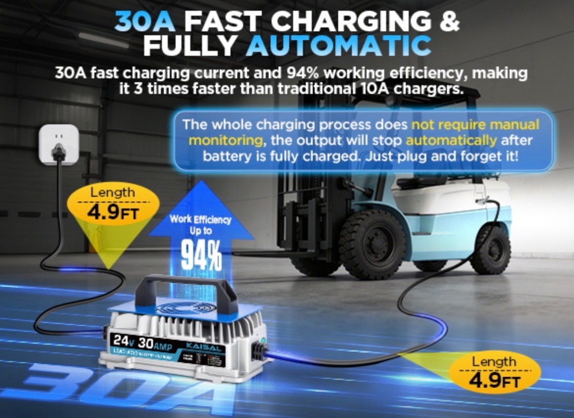 24V 30A Scissor Lift Lawn Mower 1250W Forklift Battery Charger IP67 Waterproof