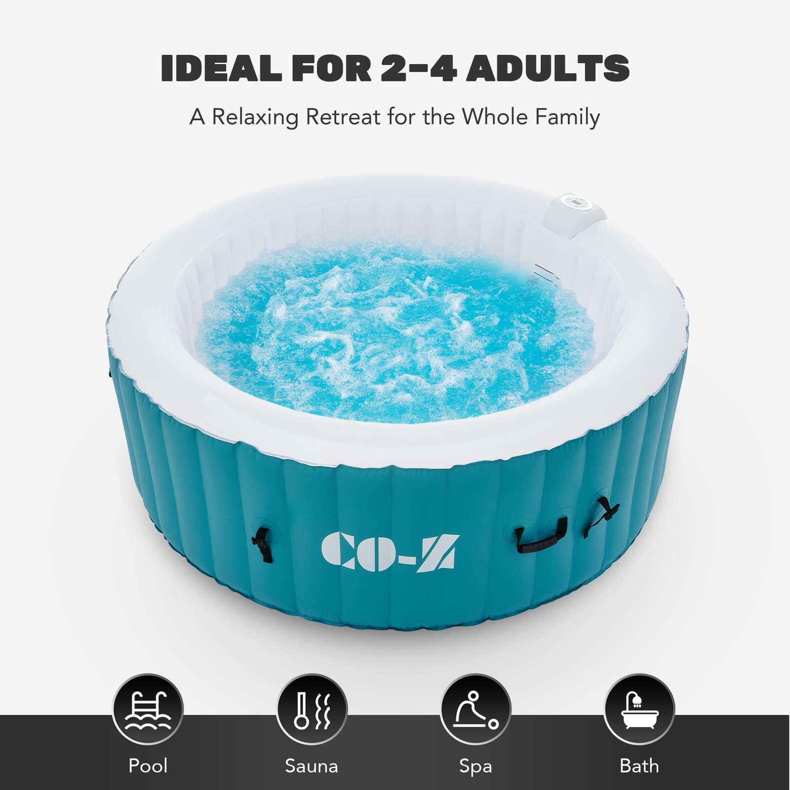 6ft Inflatable Hot Tub Portable Above Ground Pool with 120 Air Jets Heater Teal