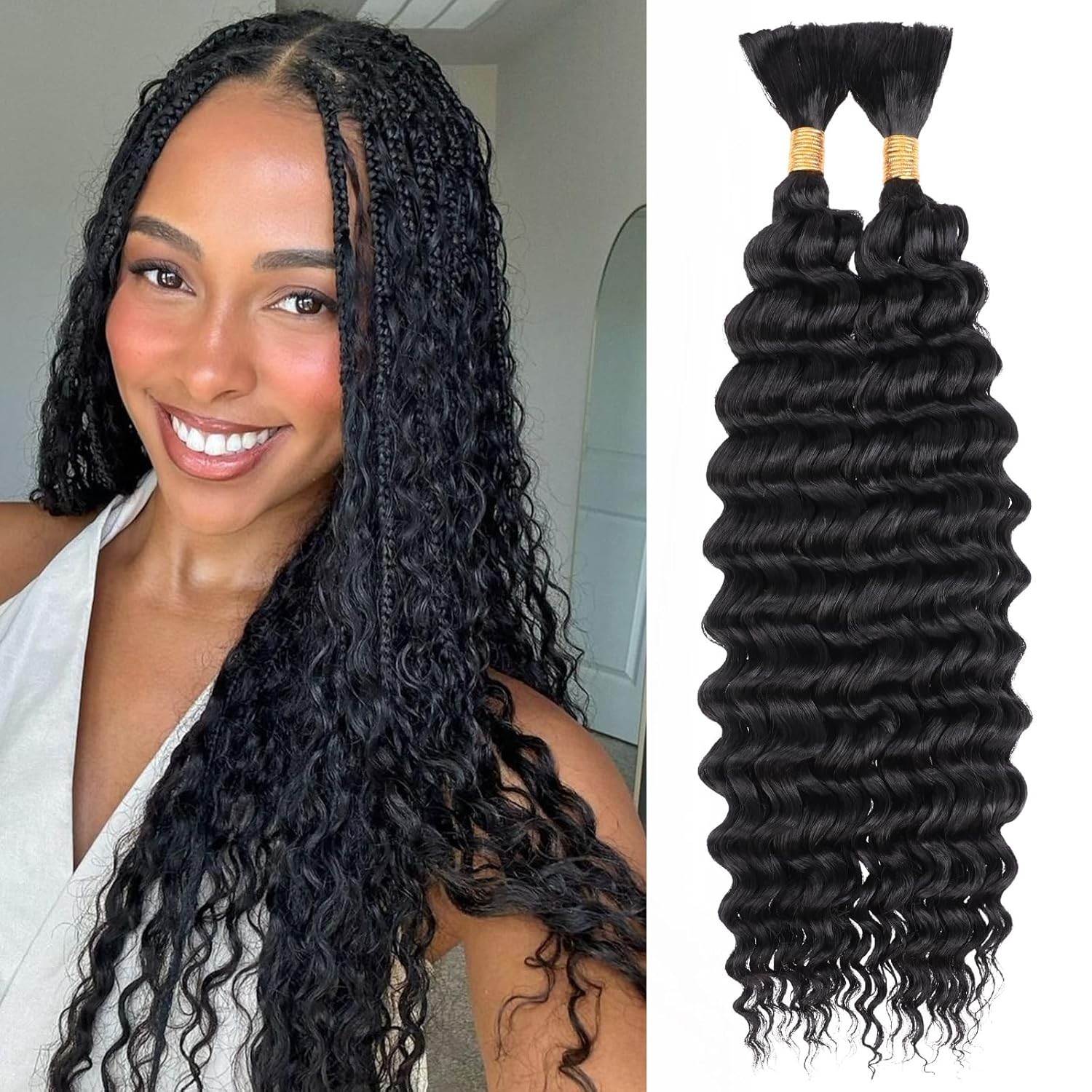 Braiding Hair for Boho Braids 18 Inch 2 Bundles Natural Black Water Wave Bulk Sy