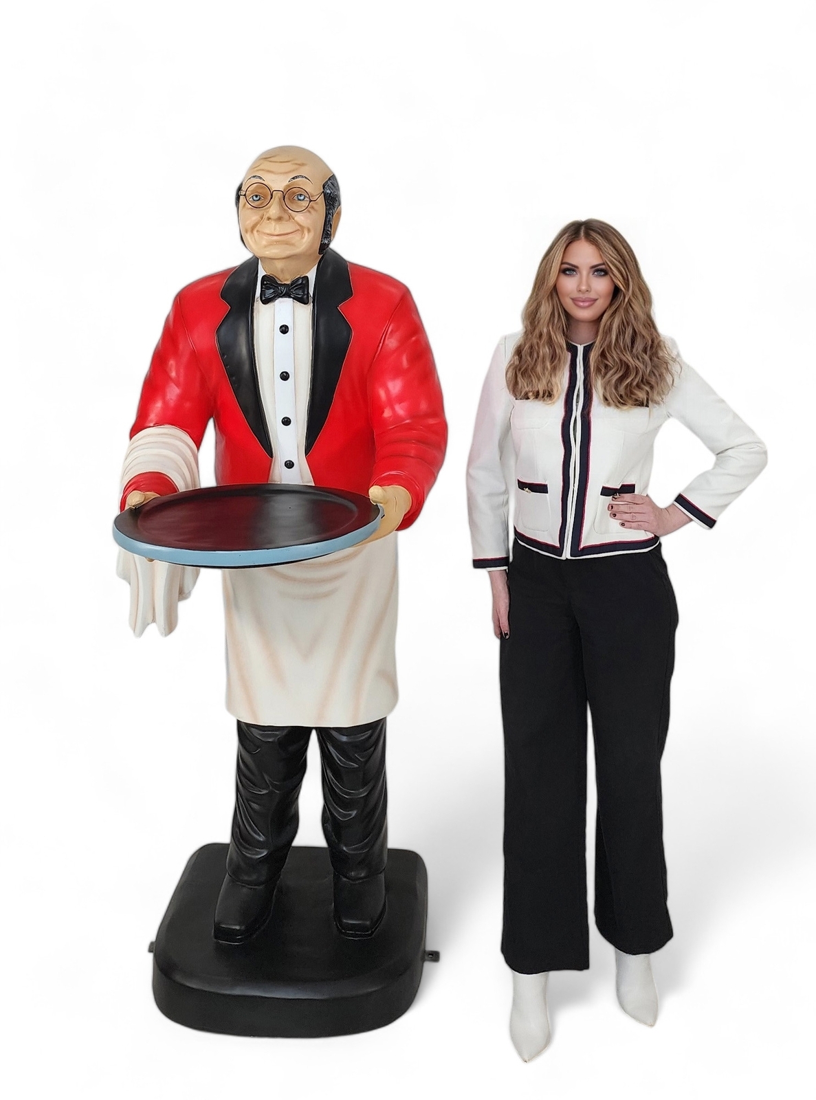 Waiter Old Man Butler Life Size Statue Holding Serving Tray 6FT Indoor & Outdoor