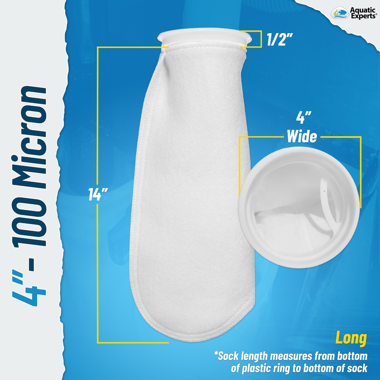 Aquatic Experts Felt Filter Socks 4 inch Ring 200 Micron - Long